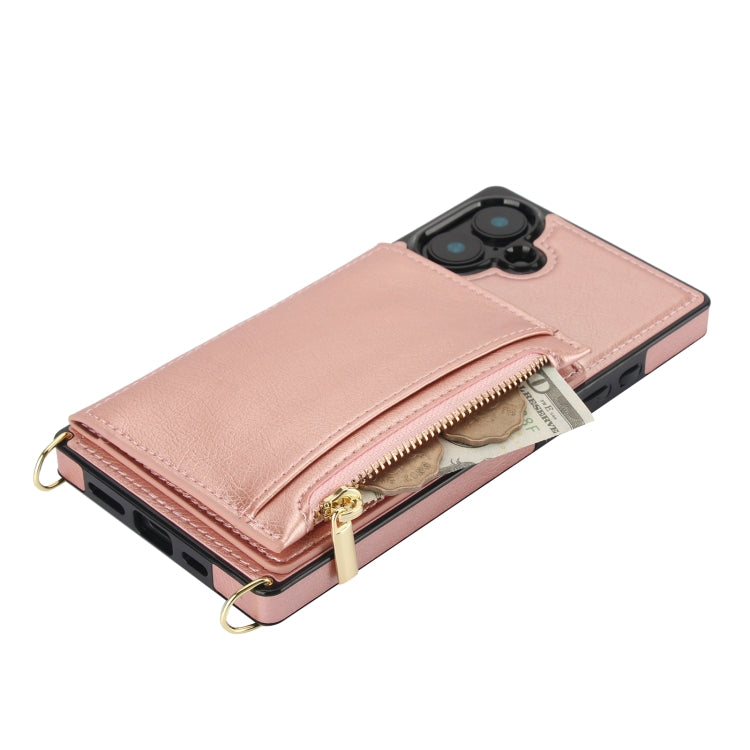 For iPhone 16 Square Zipper Wallet Bag TPU+PU Back Cover Case(Rose Gold) - iPhone 16 Cases by PMC Jewellery | Online Shopping South Africa | PMC Jewellery | Buy Now Pay Later Mobicred