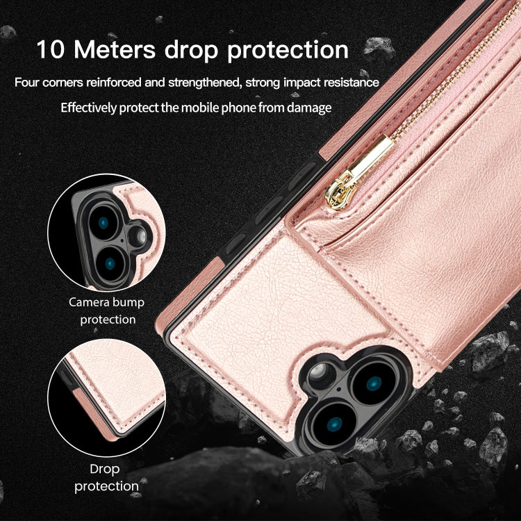 For iPhone 16 Square Zipper Wallet Bag TPU+PU Back Cover Case(Rose Gold) - iPhone 16 Cases by PMC Jewellery | Online Shopping South Africa | PMC Jewellery | Buy Now Pay Later Mobicred