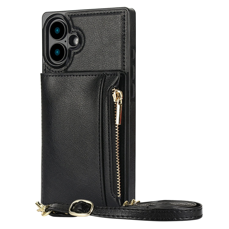 For iPhone 16 Square Zipper Wallet Bag TPU+PU Back Cover Case(Black) - iPhone 16 Cases by PMC Jewellery | Online Shopping South Africa | PMC Jewellery | Buy Now Pay Later Mobicred