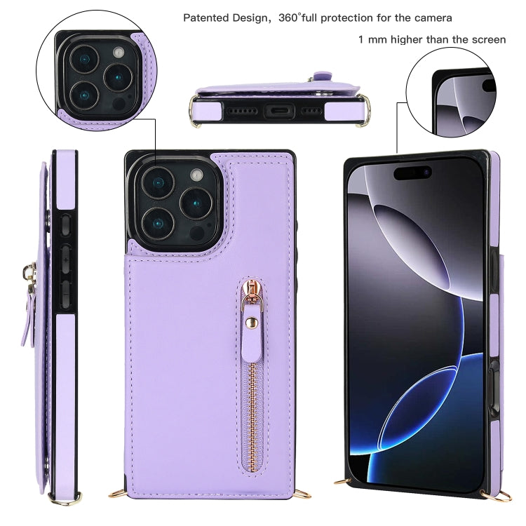 For iPhone 16 Pro Max Cross-body Zipper Square Phone Case(Purple) - iPhone 16 Pro Max Cases by PMC Jewellery | Online Shopping South Africa | PMC Jewellery | Buy Now Pay Later Mobicred