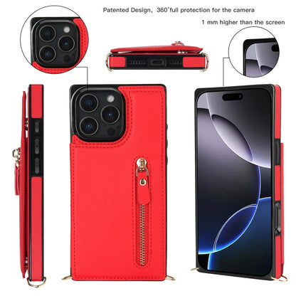 For iPhone 16 Pro Max Cross-body Zipper Square Phone Case(Red) - iPhone 16 Pro Max Cases by PMC Jewellery | Online Shopping South Africa | PMC Jewellery | Buy Now Pay Later Mobicred