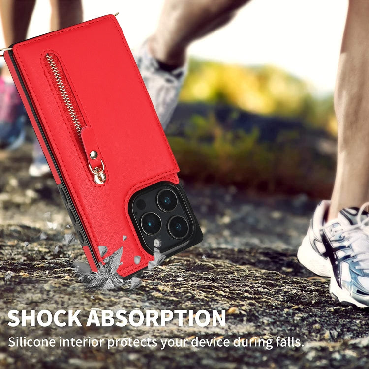 For iPhone 16 Pro Max Cross-body Zipper Square Phone Case(Red) - iPhone 16 Pro Max Cases by PMC Jewellery | Online Shopping South Africa | PMC Jewellery | Buy Now Pay Later Mobicred