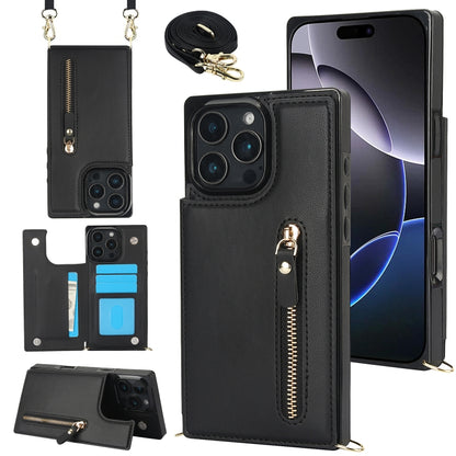 For iPhone 16 Pro Max Cross-body Zipper Square Phone Case(Black) - iPhone 16 Pro Max Cases by PMC Jewellery | Online Shopping South Africa | PMC Jewellery | Buy Now Pay Later Mobicred