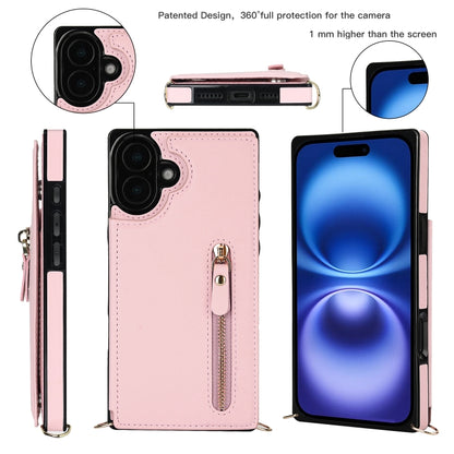 For iPhone 16 Plus Cross-body Zipper Square Phone Case(Pink) - iPhone 16 Plus Cases by PMC Jewellery | Online Shopping South Africa | PMC Jewellery | Buy Now Pay Later Mobicred