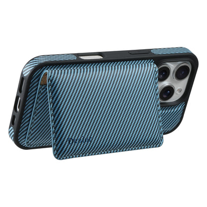 For iPhone 16 Pro Max Denior Carbon Fiber Texture Leather Card Bag MagSafe Phone Case(Blue) - iPhone 16 Pro Max Cases by Denior | Online Shopping South Africa | PMC Jewellery | Buy Now Pay Later Mobicred