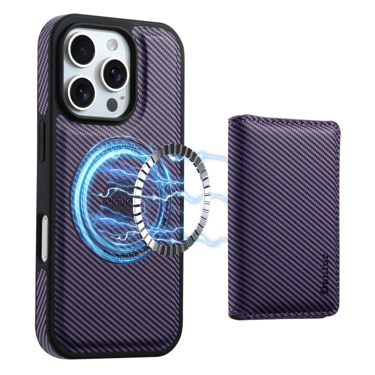 For iPhone 16 Pro Max Denior Carbon Fiber Texture Leather Card Bag MagSafe Phone Case(Purple) - free shipping - PMC Jewellery - Order now!