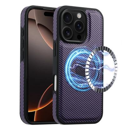 For iPhone 16 Pro Max Denior Carbon Fiber Texture Leather MagSafe Phone Case(Purple) - iPhone 16 Pro Max Cases by Denior | Online Shopping South Africa | PMC Jewellery | Buy Now Pay Later Mobicred