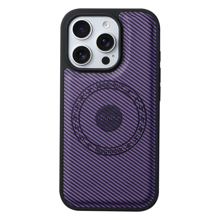 For iPhone 16 Pro Max Denior Carbon Fiber Texture Leather MagSafe Phone Case(Purple) - iPhone 16 Pro Max Cases by Denior | Online Shopping South Africa | PMC Jewellery | Buy Now Pay Later Mobicred