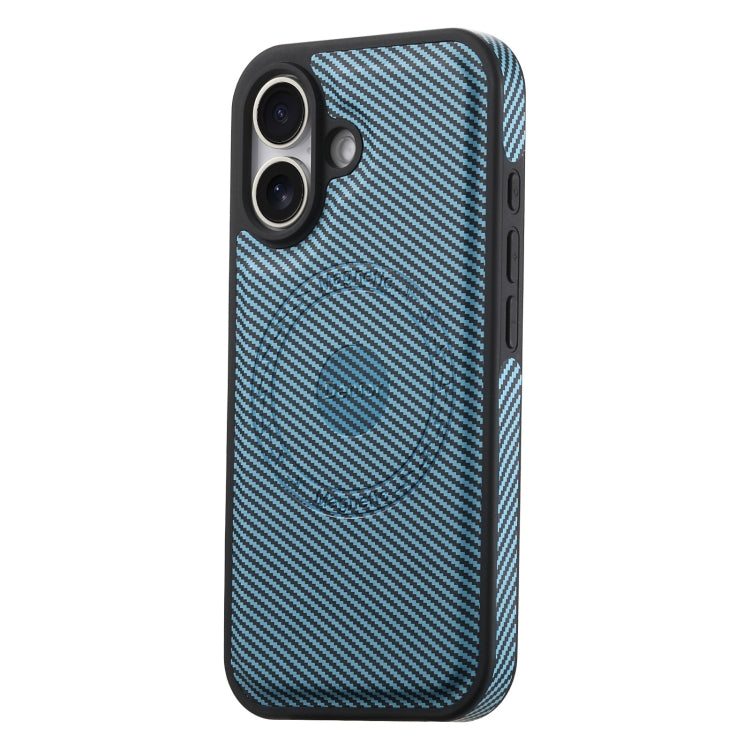 For iPhone 16 Plus Denior Carbon Fiber Texture Leather MagSafe Phone Case(Blue) - iPhone 16 Plus Cases by Denior | Online Shopping South Africa | PMC Jewellery | Buy Now Pay Later Mobicred