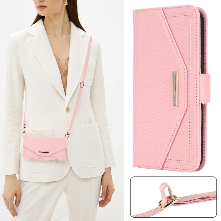 For iPhone 16 Pro Max Cross Texture Crossbody Lanyard Leather Phone Case(Pink) - iPhone 16 Pro Max Cases by PMC Jewellery | Online Shopping South Africa | PMC Jewellery | Buy Now Pay Later Mobicred