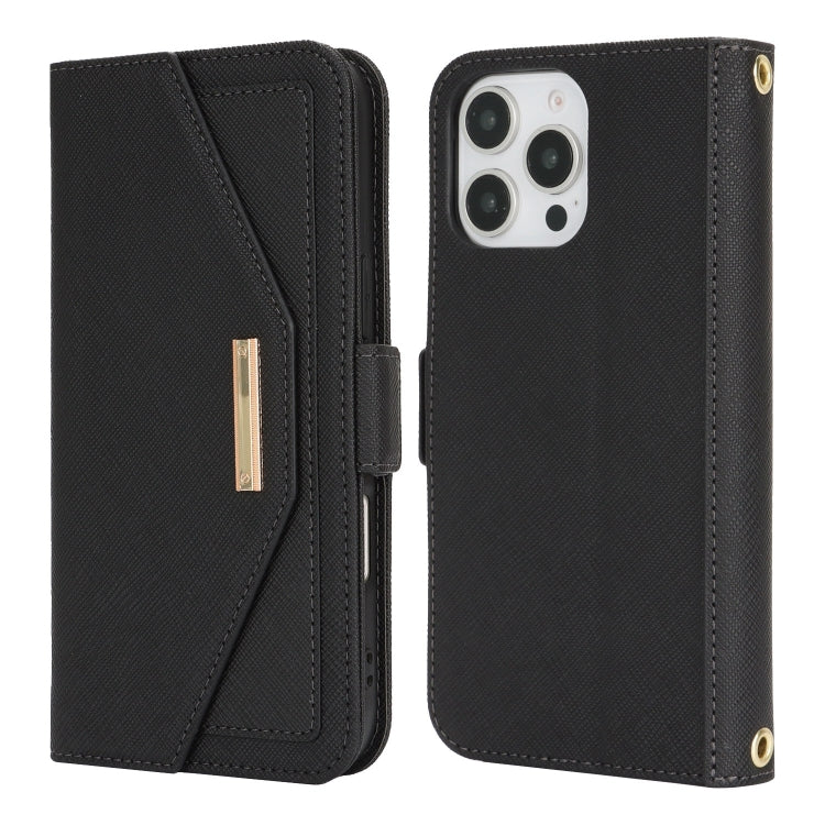 For iPhone 16 Pro Cross Texture Crossbody Lanyard Leather Phone Case(Black) - iPhone 16 Pro Cases by PMC Jewellery | Online Shopping South Africa | PMC Jewellery | Buy Now Pay Later Mobicred