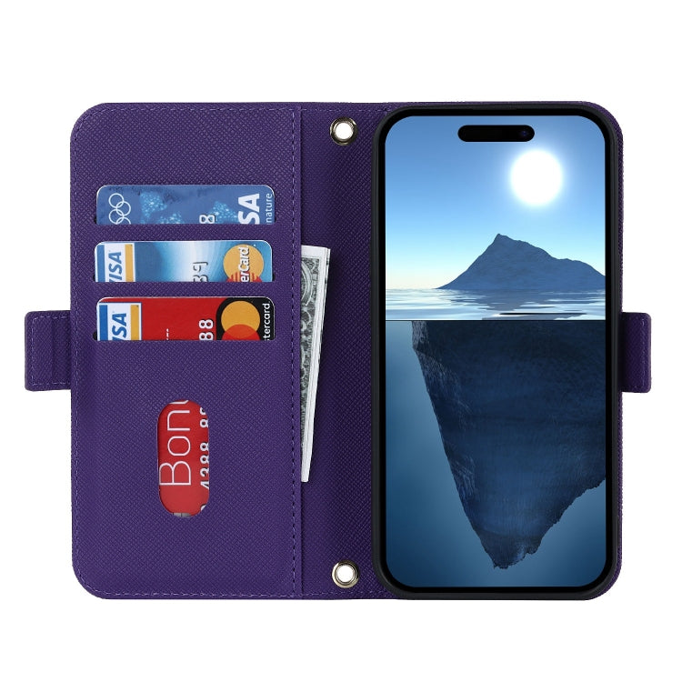 For iPhone 16 Pro Cross Texture Crossbody Lanyard Leather Phone Case(Purple) - iPhone 16 Pro Cases by PMC Jewellery | Online Shopping South Africa | PMC Jewellery | Buy Now Pay Later Mobicred