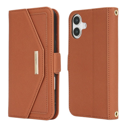 For iPhone 16 Cross Texture Crossbody Lanyard Leather Phone Case(Brown) - iPhone 16 Cases by PMC Jewellery | Online Shopping South Africa | PMC Jewellery | Buy Now Pay Later Mobicred