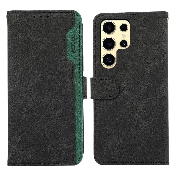 For Samsung Galaxy S25 Ultra 5G ABEEL Color Block Magnetic RFID Leather Phone Case(Black-Green) - Galaxy S25 Ultra 5G Cases by PMC TechLife | Online Shopping South Africa | PMC TechLife | Buy Now Pay Later Mobicred