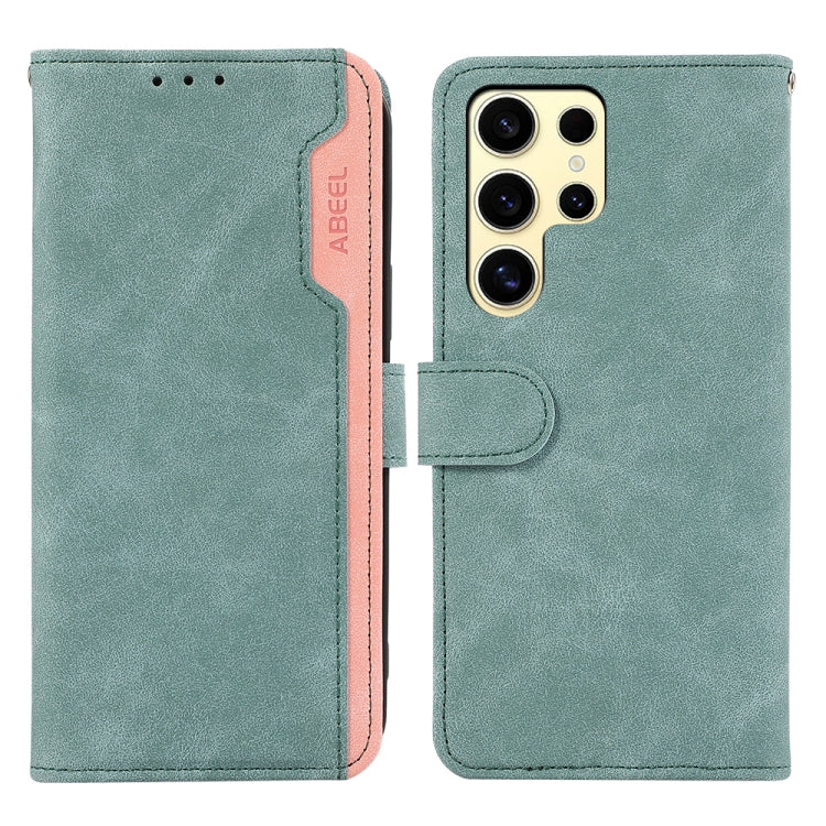 For Samsung Galaxy S25 Ultra 5G ABEEL Color Block Magnetic RFID Leather Phone Case(Cyan-Pink) - Galaxy S25 Ultra 5G Cases by PMC TechLife | Online Shopping South Africa | PMC TechLife | Buy Now Pay Later Mobicred