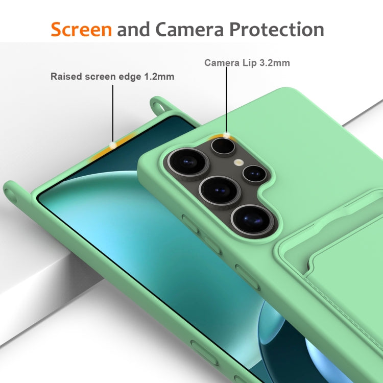 For Samsung Galaxy S25 Ultra 5G Integrated Card Bag Solid Color Liquid Silicone Phone Case with Lanyard(Green) - free shipping - PMC Jewellery - Order now!