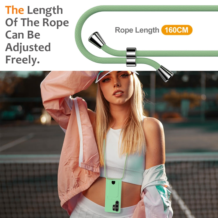 For Samsung Galaxy S25 Ultra 5G Integrated Card Bag Solid Color Liquid Silicone Phone Case with Lanyard(Green) - free shipping - PMC Jewellery - Order now!