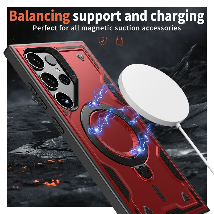 For Samsung Galaxy S25 Ultra 5G PC Hybrid TPU Armor MagSafe Ring Holder Phone Case(Red) - free shipping - PMC Jewellery - Order now!