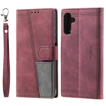 For Samsung Galaxy S25+ 5G TTUDRCH Embossed Line Splicing Leather Phone Case(Wine Red) - Galaxy S25+ 5G Cases by PMC Jewellery | Online Shopping South Africa | PMC Jewellery | Buy Now Pay Later Mobicred