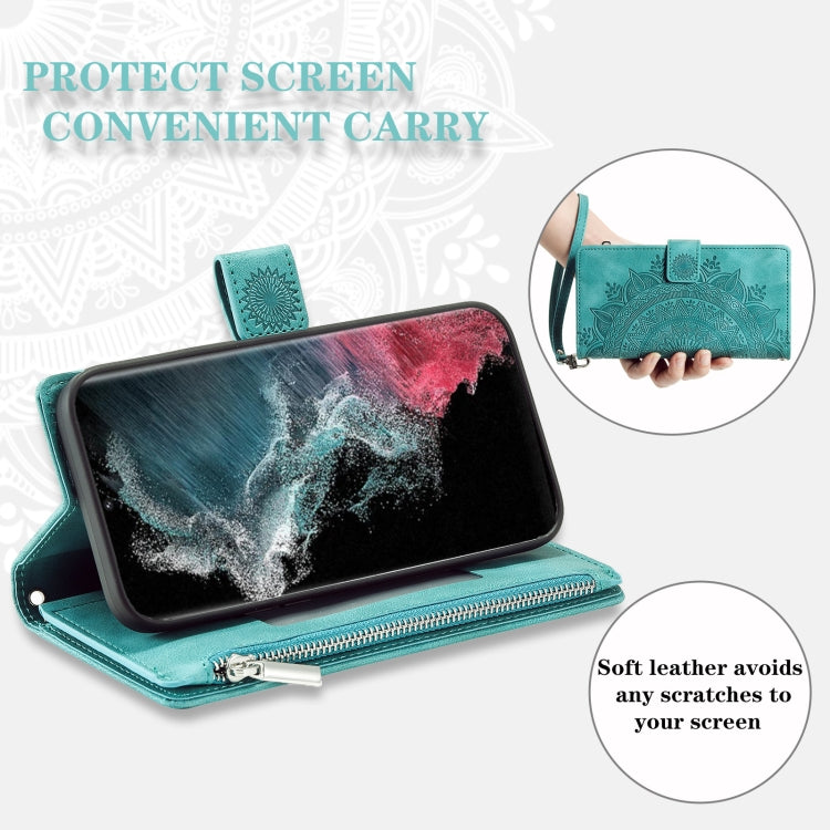 For Samsung Galaxy S25 Ultra 5G Multi-Card Totem Zipper Leather Phone Case(Green) - Galaxy S25 Ultra 5G Cases by PMC Jewellery | Online Shopping South Africa | PMC Jewellery | Buy Now Pay Later Mobicred