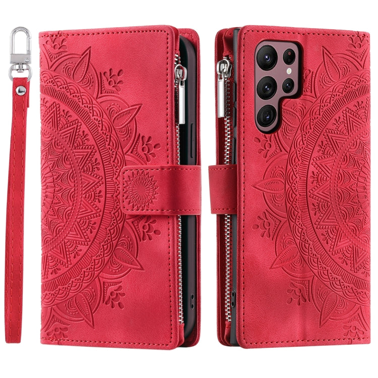 For Samsung Galaxy S25 Ultra 5G Multi-Card Totem Zipper Leather Phone Case(Red) - Galaxy S25 Ultra 5G Cases by PMC Jewellery | Online Shopping South Africa | PMC Jewellery | Buy Now Pay Later Mobicred