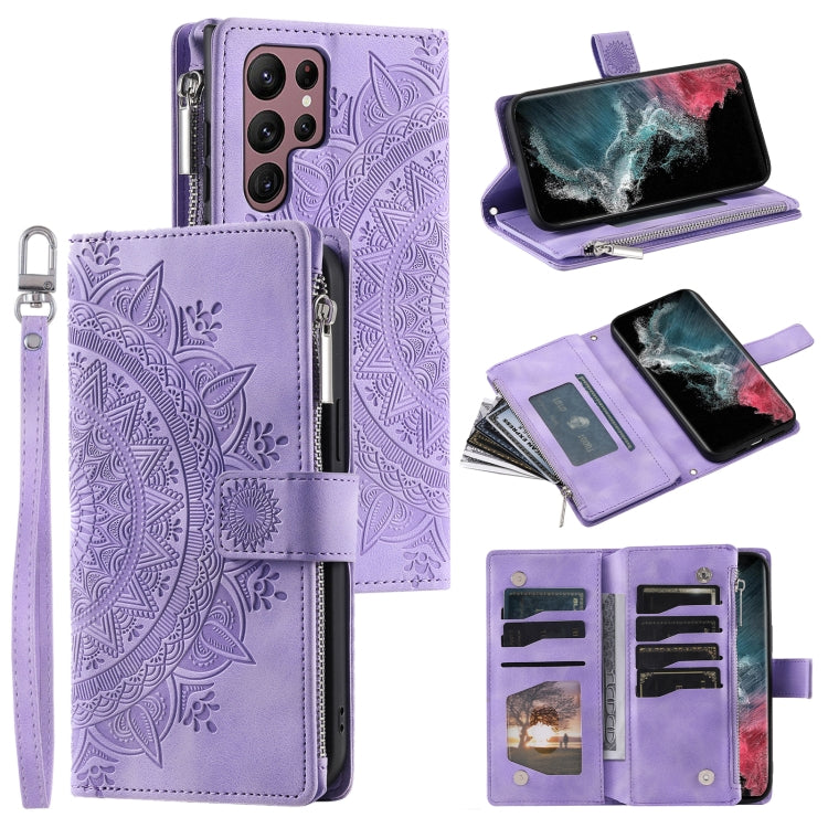 For Samsung Galaxy S25 Ultra 5G Multi-Card Totem Zipper Leather Phone Case(Purple) - Galaxy S25 Ultra 5G Cases by PMC TechLife | Online Shopping South Africa | PMC TechLife | Buy Now Pay Later Mobicred