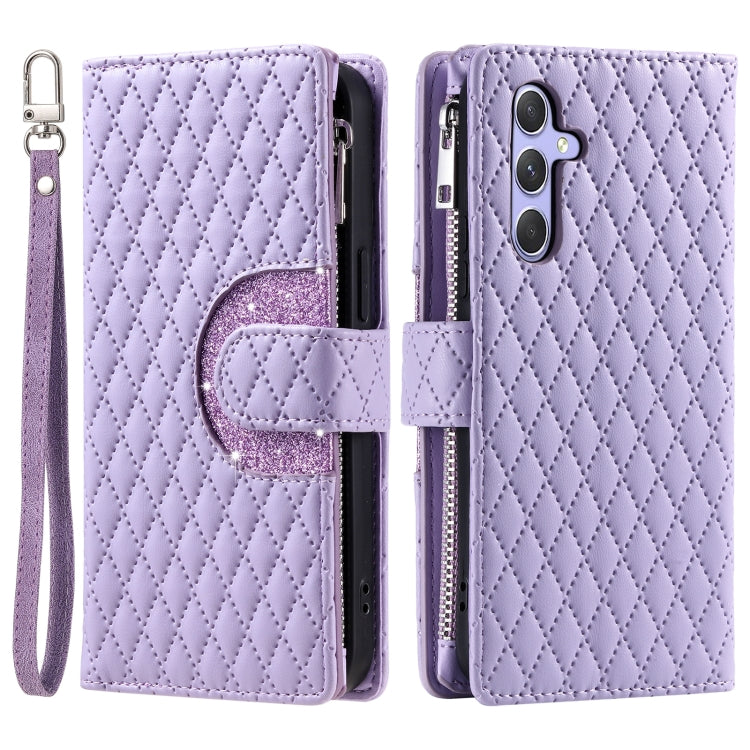 For Samsung Galaxy S25 5G Glitter Lattice Zipper Wallet Leather Phone Case(Purple) - Galaxy S25 5G Cases by PMC TechLife | Online Shopping South Africa | PMC TechLife | Buy Now Pay Later Mobicred