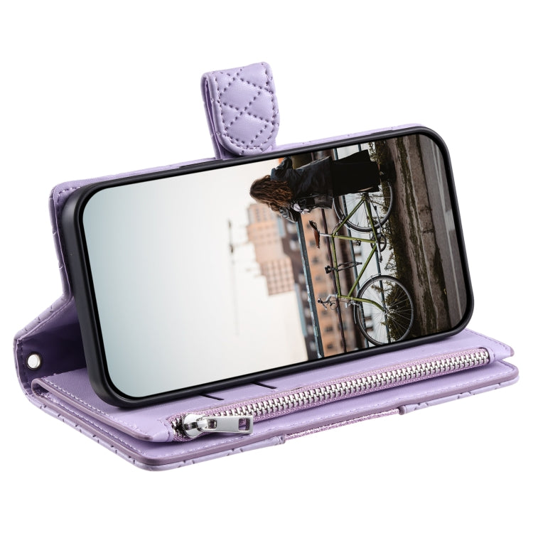 For Samsung Galaxy S25 5G Glitter Lattice Zipper Wallet Leather Phone Case(Purple) - Galaxy S25 5G Cases by PMC TechLife | Online Shopping South Africa | PMC TechLife | Buy Now Pay Later Mobicred