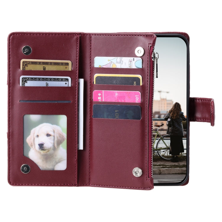 For Samsung Galaxy S25 5G Glitter Lattice Zipper Wallet Leather Phone Case(Wine Red) - Galaxy S25 5G Cases by PMC TechLife | Online Shopping South Africa | PMC TechLife | Buy Now Pay Later Mobicred