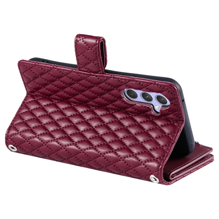 For Samsung Galaxy S25 5G Glitter Lattice Zipper Wallet Leather Phone Case(Wine Red) - Galaxy S25 5G Cases by PMC TechLife | Online Shopping South Africa | PMC TechLife | Buy Now Pay Later Mobicred