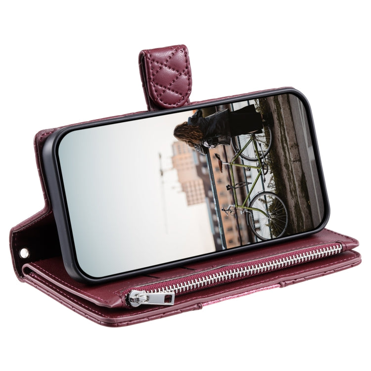 For Samsung Galaxy S25 5G Glitter Lattice Zipper Wallet Leather Phone Case(Wine Red) - Galaxy S25 5G Cases by PMC TechLife | Online Shopping South Africa | PMC TechLife | Buy Now Pay Later Mobicred