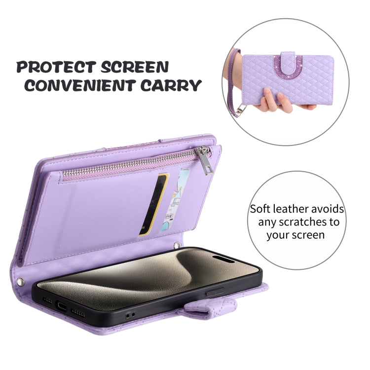 For Samsung Galaxy S25+ 5G Glitter Lattice Zipper Wallet Leather Phone Case(Purple) - Galaxy S25+ 5G Cases by PMC TechLife | Online Shopping South Africa | PMC TechLife | Buy Now Pay Later Mobicred