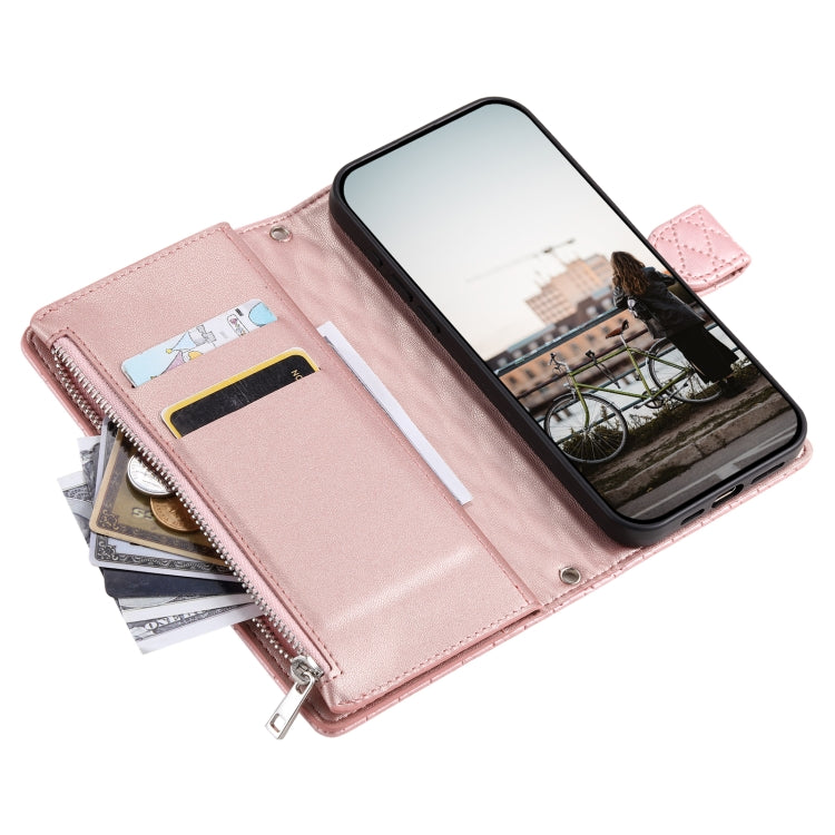 For Samsung Galaxy S25+ 5G Glitter Lattice Zipper Wallet Leather Phone Case(Rose Gold) - Galaxy S25+ 5G Cases by PMC TechLife | Online Shopping South Africa | PMC TechLife | Buy Now Pay Later Mobicred