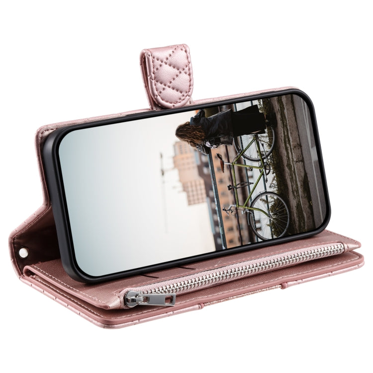 For Samsung Galaxy S25+ 5G Glitter Lattice Zipper Wallet Leather Phone Case(Rose Gold) - Galaxy S25+ 5G Cases by PMC TechLife | Online Shopping South Africa | PMC TechLife | Buy Now Pay Later Mobicred