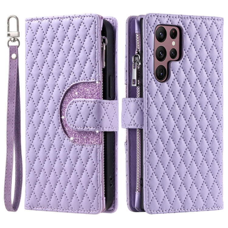 For Samsung Galaxy S25 Ultra 5G Glitter Lattice Zipper Wallet Leather Phone Case(Purple) - Galaxy S25 Ultra 5G Cases by PMC TechLife | Online Shopping South Africa | PMC TechLife | Buy Now Pay Later Mobicred