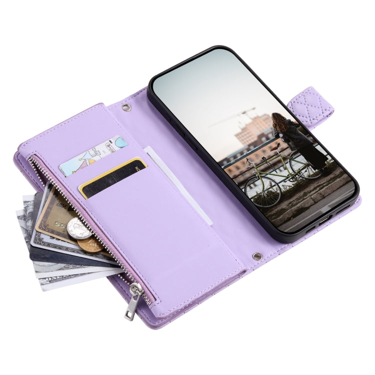 For Samsung Galaxy S25 Ultra 5G Glitter Lattice Zipper Wallet Leather Phone Case(Purple) - Galaxy S25 Ultra 5G Cases by PMC TechLife | Online Shopping South Africa | PMC TechLife | Buy Now Pay Later Mobicred
