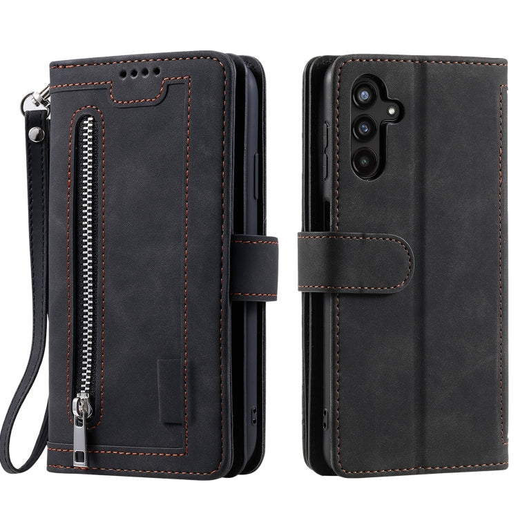 For Samsung Galaxy S25 5G Nine Card Zipper Bag Leather Phone Case with Lanyard(Black) - Galaxy S25 5G Cases by PMC Jewellery | Online Shopping South Africa | PMC Jewellery | Buy Now Pay Later Mobicred