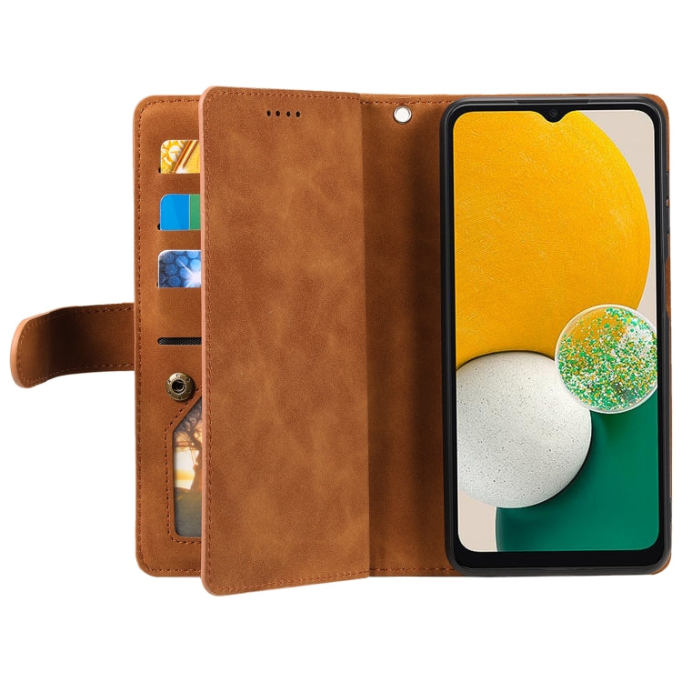 For Samsung Galaxy S25 5G Nine Card Zipper Bag Leather Phone Case with Lanyard(Brown) - Galaxy S25 5G Cases by PMC TechLife | Online Shopping South Africa | PMC TechLife | Buy Now Pay Later Mobicred