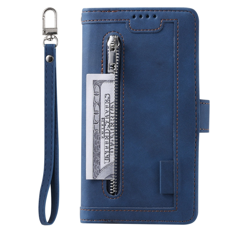 For Samsung Galaxy S25 5G Nine Card Zipper Bag Leather Phone Case with Lanyard(Blue) - Galaxy S25 5G Cases by PMC TechLife | Online Shopping South Africa | PMC TechLife | Buy Now Pay Later Mobicred