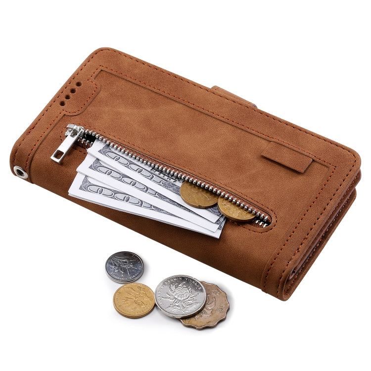 For Samsung Galaxy S25+ 5G Nine Card Zipper Bag Leather Phone Case with Lanyard(Brown) - Galaxy S25+ 5G Cases by PMC TechLife | Online Shopping South Africa | PMC TechLife | Buy Now Pay Later Mobicred