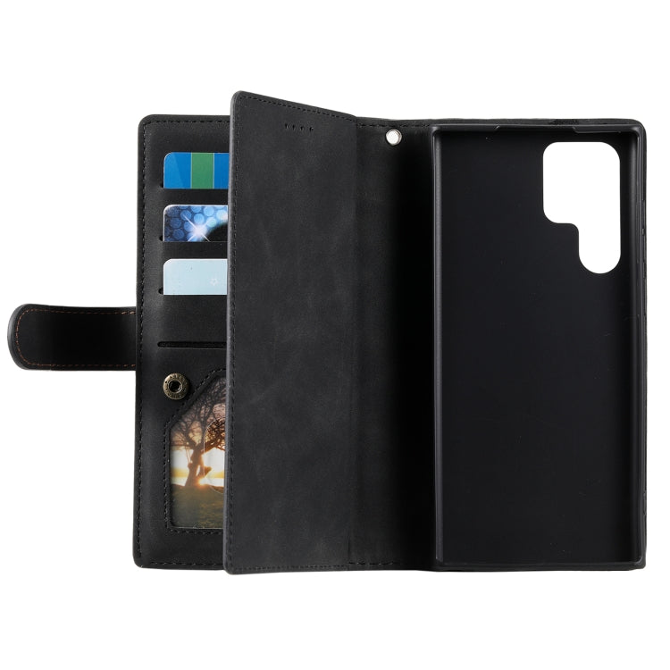 For Samsung Galaxy S25 Ultra 5G Nine Card Zipper Bag Leather Phone Case with Lanyard(Black) - Galaxy S25 Ultra 5G Cases by PMC TechLife | Online Shopping South Africa | PMC TechLife | Buy Now Pay Later Mobicred