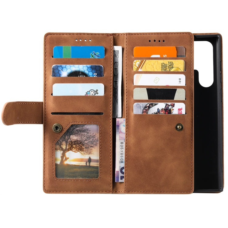 For Samsung Galaxy S25 Ultra 5G Nine Card Zipper Bag Leather Phone Case with Lanyard(Brown) - free shipping - PMC Jewellery - Order now!