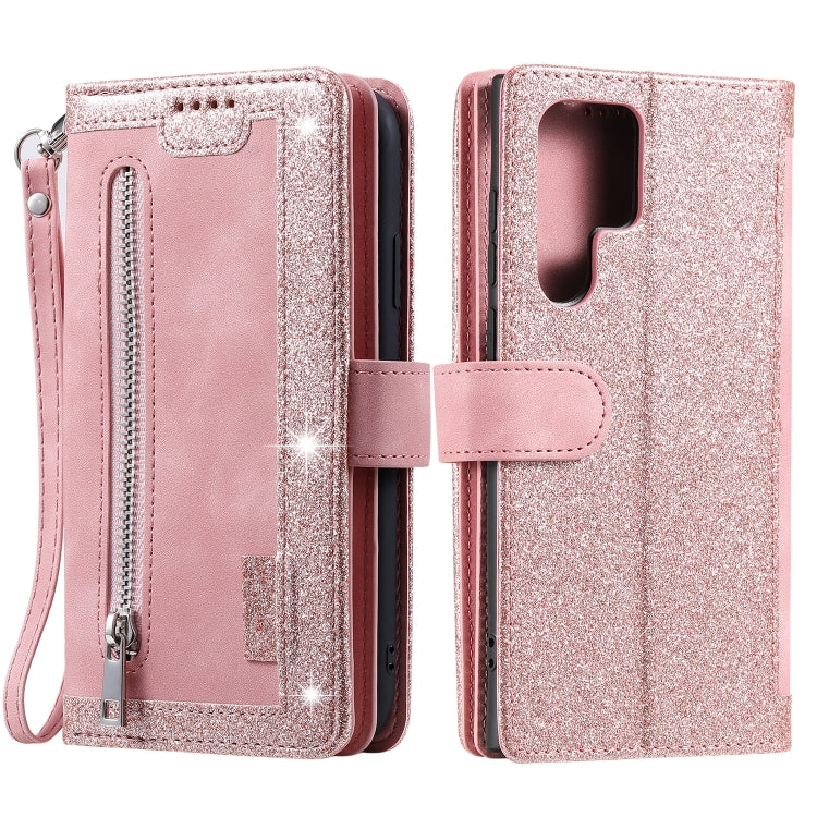For Samsung Galaxy S25 Ultra 5G Nine Card Zipper Bag Leather Phone Case with Lanyard(Pink) - Galaxy S25 Ultra 5G Cases by PMC TechLife | Online Shopping South Africa | PMC TechLife | Buy Now Pay Later Mobicred