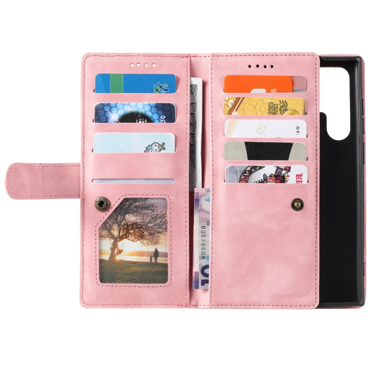 For Samsung Galaxy S25 Ultra 5G Nine Card Zipper Bag Leather Phone Case with Lanyard(Pink) - Galaxy S25 Ultra 5G Cases by PMC TechLife | Online Shopping South Africa | PMC TechLife | Buy Now Pay Later Mobicred