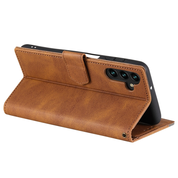 For Samsung Galaxy S25+ 5G Nail Skin Feel Stitching Calf Texture Leather Phone Case(Brown) - Galaxy S25+ 5G Cases by PMC TechLife | Online Shopping South Africa | PMC TechLife | Buy Now Pay Later Mobicred