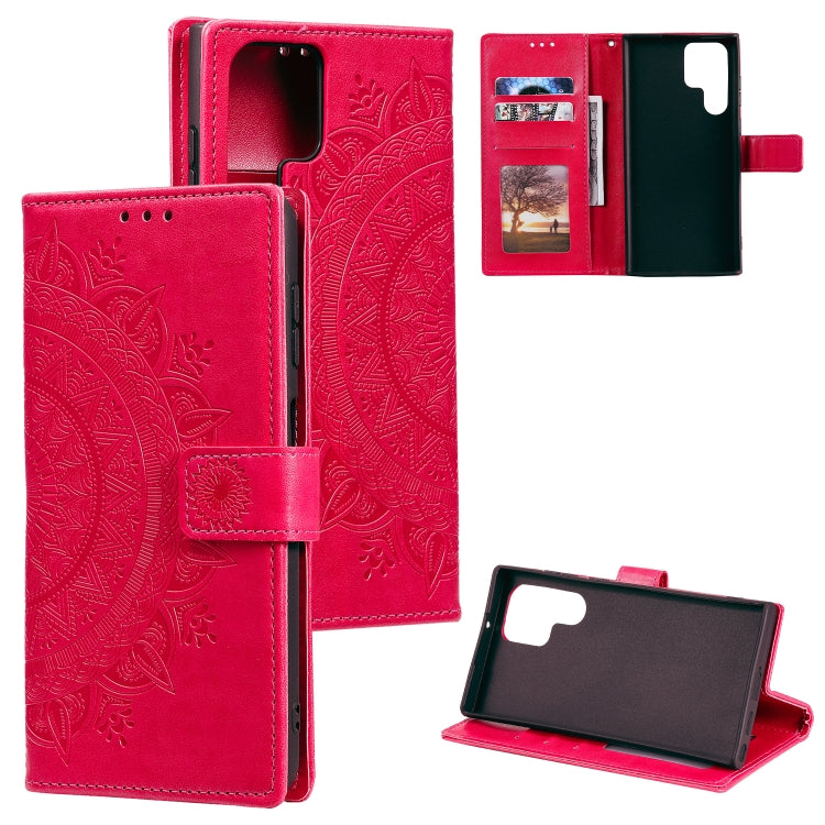 For Samsung Galaxy S25 Ultra 5G Totem Flower Embossed Leather Phone Case with Lanyard(Red) - free shipping - PMC TechLife - Order now!