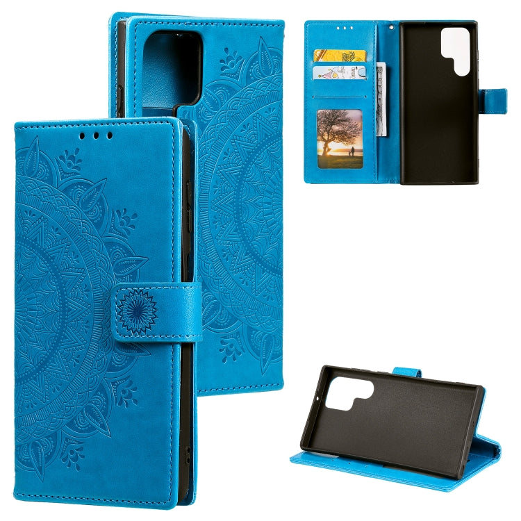 For Samsung Galaxy S25 Ultra 5G Totem Flower Embossed Leather Phone Case with Lanyard(Blue) - free shipping - PMC TechLife - Order now!