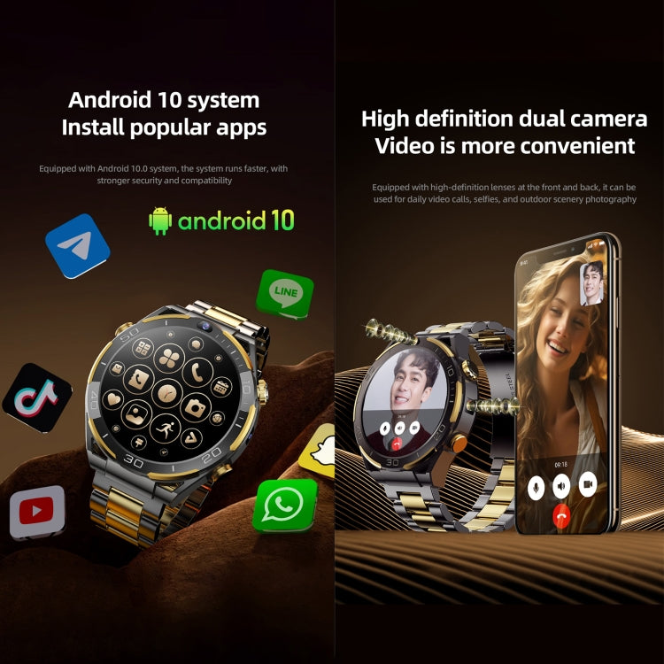 T7 1.508 inch 4G LTE Android 10 Smart Watch, 6GB+128GB, MTK6762 Octa Core, Support Heart Rate / Blood Oxygen(Gold) - Smart Watches by PMC TechLife | Online Shopping South Africa | PMC TechLife | Buy Now Pay Later Mobicred
