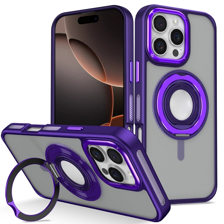 For iPhone 16 Pro Skin Feel Matte 360 Degree Rotating Silicone Ring Holder Phone Case(Purple) - iPhone 16 Pro Cases by PMC Jewellery | Online Shopping South Africa | PMC Jewellery | Buy Now Pay Later Mobicred