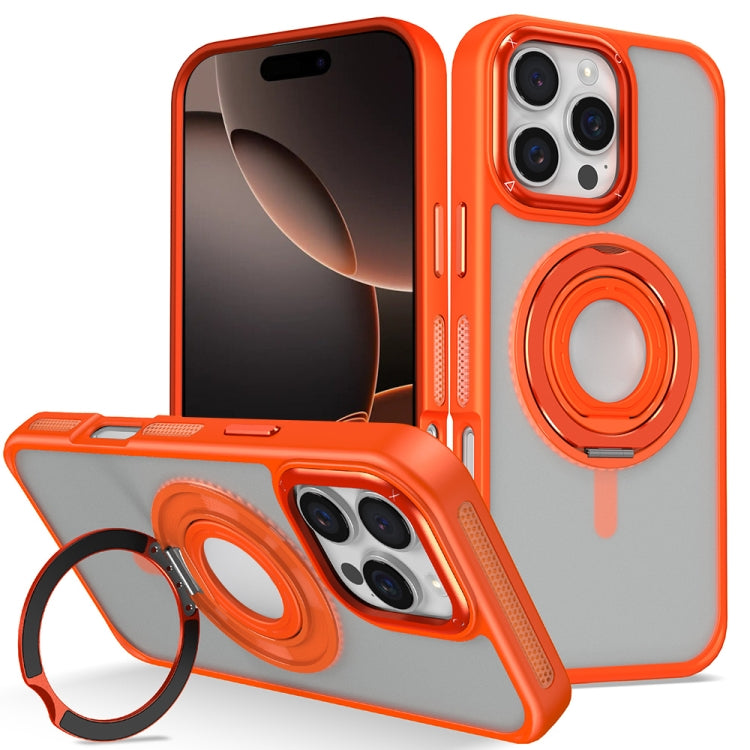 For iPhone 16 Pro Skin Feel Matte 360 Degree Rotating Silicone Ring Holder Phone Case(Orange) - iPhone 16 Pro Cases by PMC Jewellery | Online Shopping South Africa | PMC Jewellery | Buy Now Pay Later Mobicred